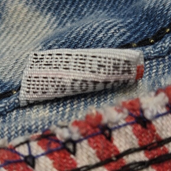 Blue Dog Shorts Womens Large Bleached Denim Distressed Stars Stripes Flag USA - Picture 15 of 15